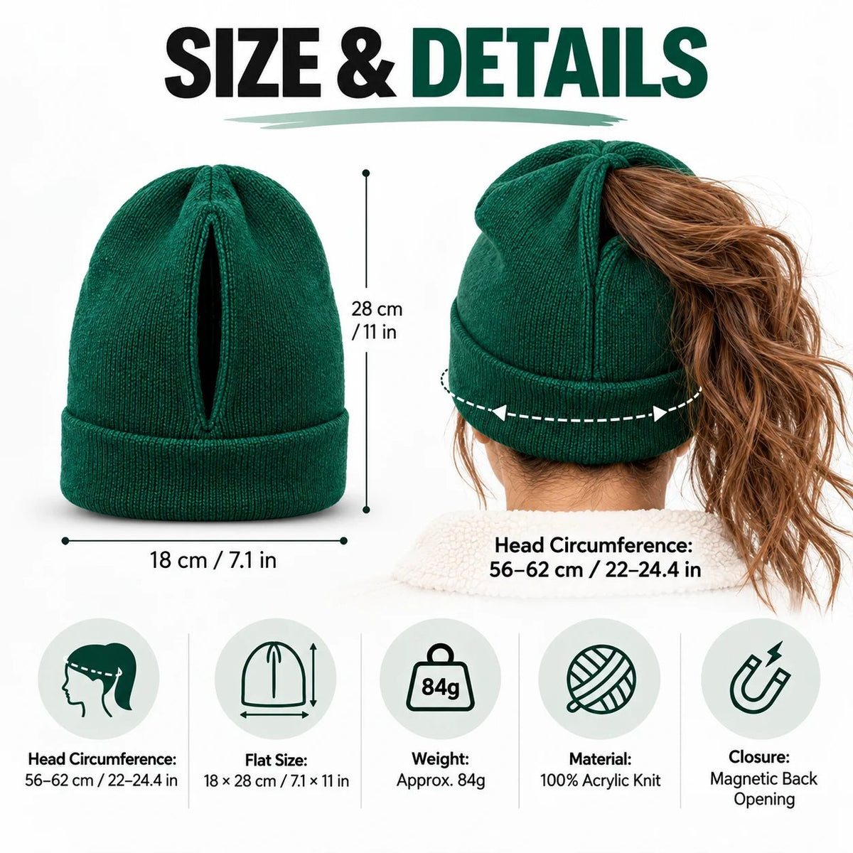 ๐งถ Magnetic Ponytail Beanie โ๏ธ โ Cozy Knit Winter Hat for Messy Buns & Ponytails ๐