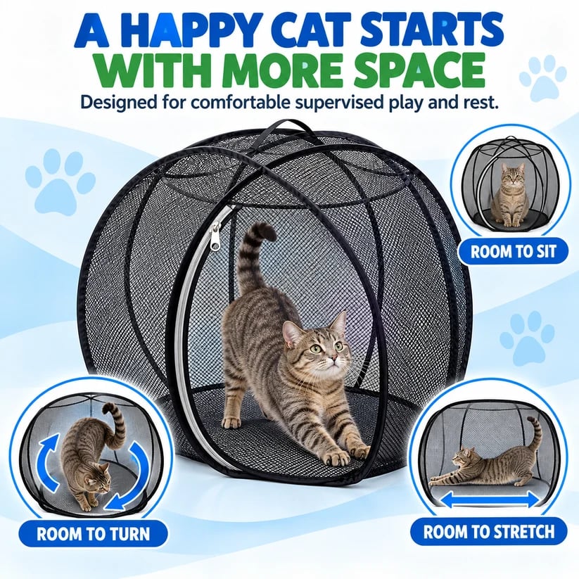 ๐ป๐ถ RollyCat 360ยฐ Mesh Pet Playpen โ Spacious, Breathable & Versatile for Cats, Small Dogs, Playtime & Bath Time ๐ ๐ฟ