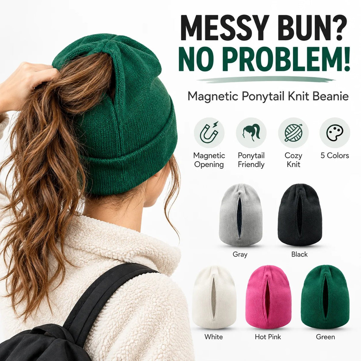 ๐งถ Magnetic Ponytail Beanie โ๏ธ โ Cozy Knit Winter Hat for Messy Buns & Ponytails ๐