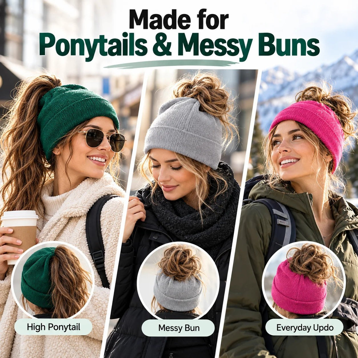 ๐งถ Magnetic Ponytail Beanie โ๏ธ โ Cozy Knit Winter Hat for Messy Buns & Ponytails ๐