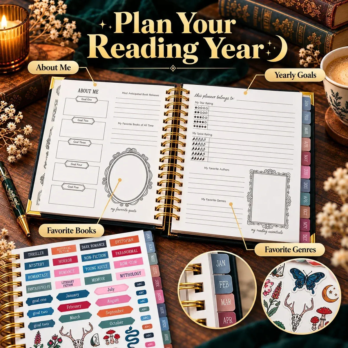 Midnight Study Hardcover Reading Planner for Book Lovers