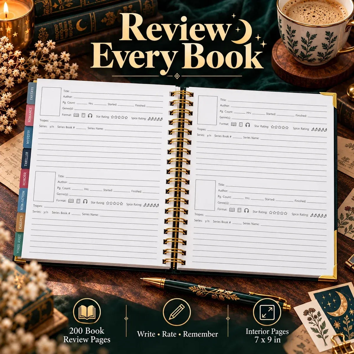 Midnight Study Hardcover Reading Planner for Book Lovers