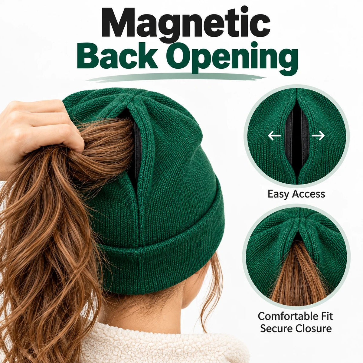 ๐งถ Magnetic Ponytail Beanie โ๏ธ โ Cozy Knit Winter Hat for Messy Buns & Ponytails ๐
