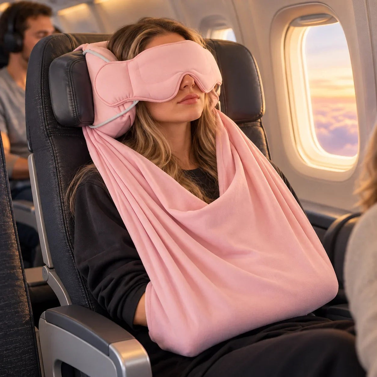 ✈️ 3-in-1 Travel Sleep Support – Blackout Eye Mask & Head Support