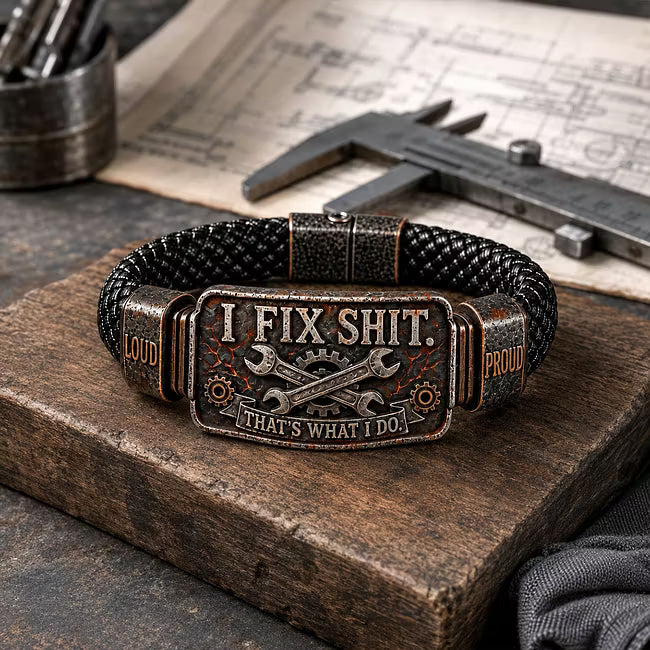 🛠️I Fix Shit, That’s What I Do” Mechanic Bracelet – Vintage Wrench & Gear Braided Statement Wristband,