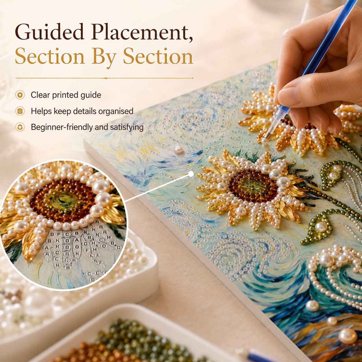 🧘Relaxing & Beginner-Friendly-💫DIY Self-Adhesive Pearl Canvas Art for Elegant Wall Decor