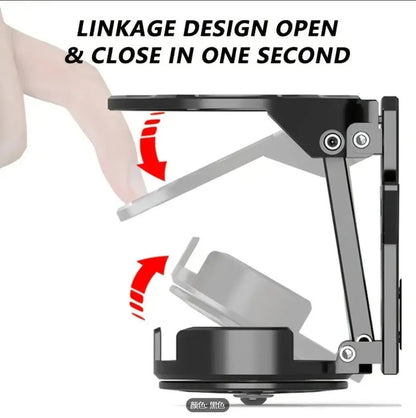 Diagram illustrating the linkage design that opens and closes the holder in one second.
