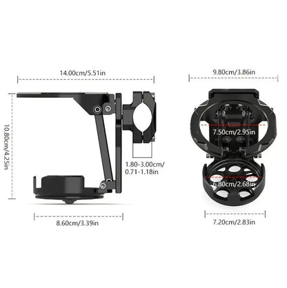 Technical drawing with dimensions: 14 cm wide, fitting 1.8 to 3.0 cm diameter handlebars.