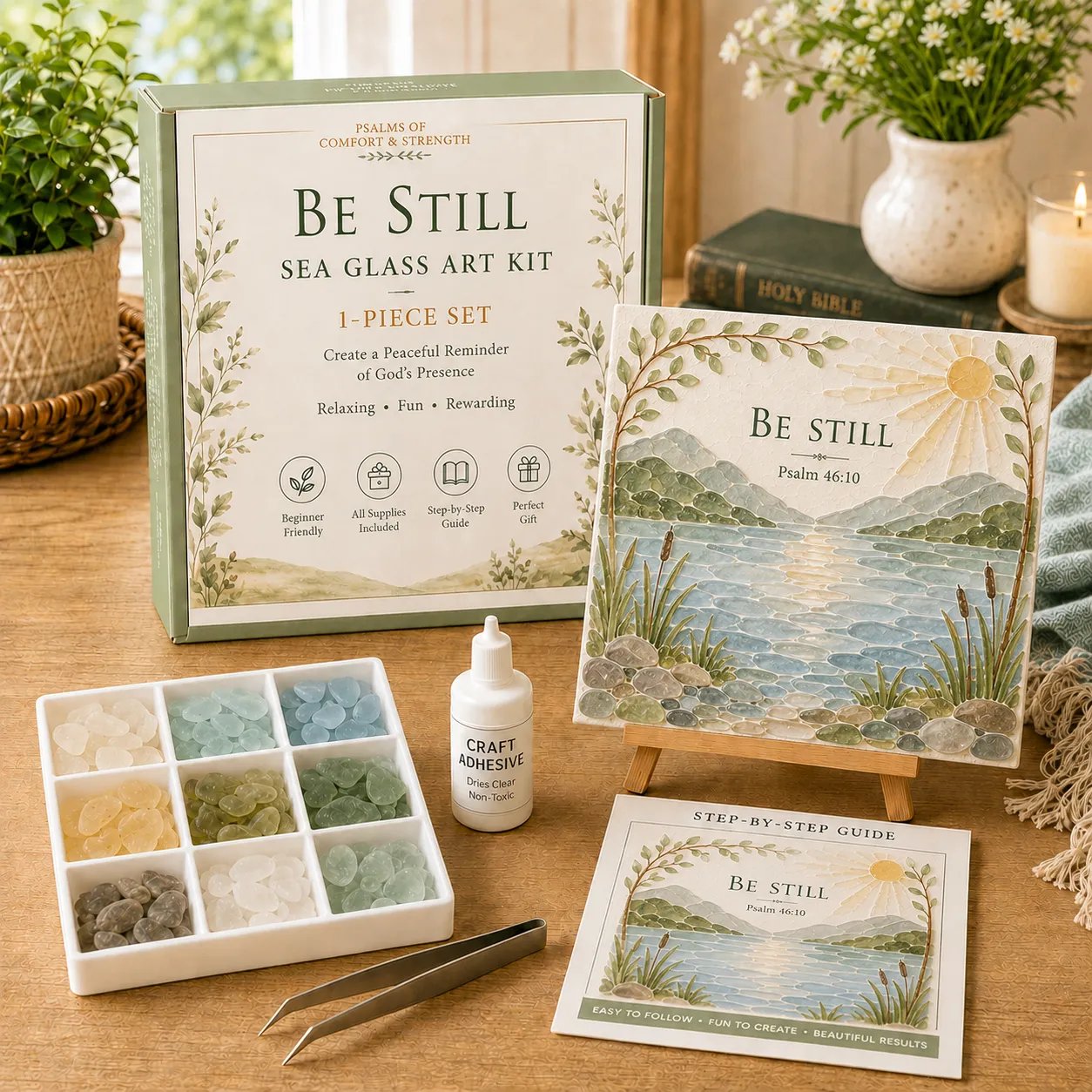 ✨Genuine Sea Glass Treasures✝️Psalms of Comfort & Strength Sea Glass Art Kit-🌊Shaped by Sea Nature & Crafted by Hand
