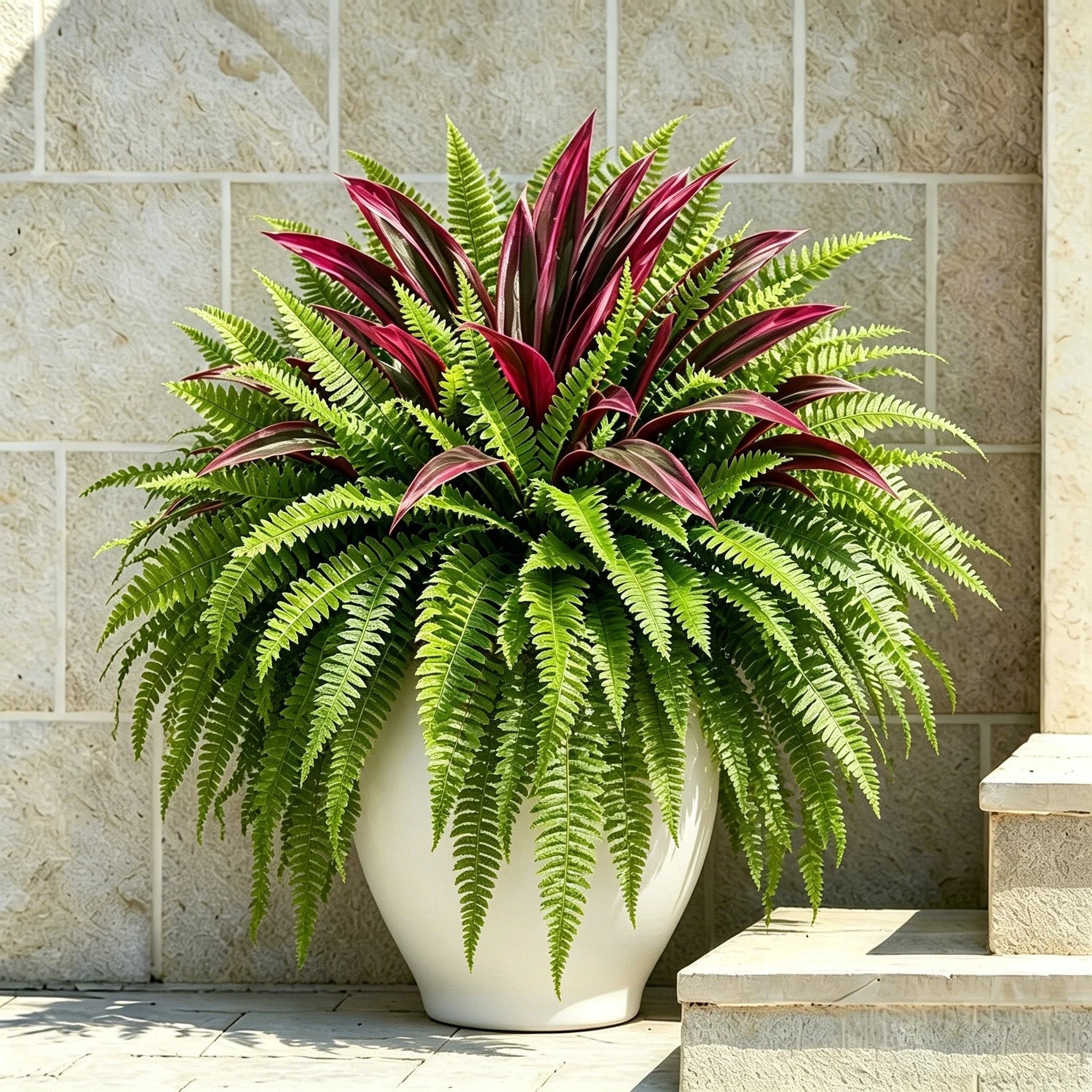🔥UV-Resistant Artificial Fern & Red Dracaena Decorative Plants – Full, Lush & Fade-Resistant!