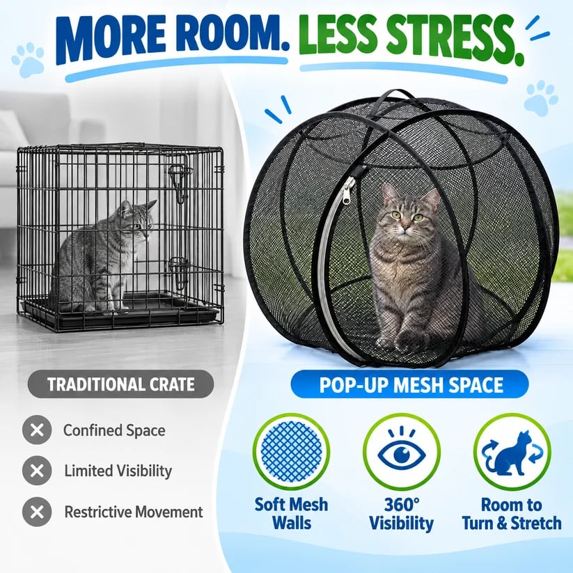 😻🐶 RollyCat 360° Mesh Pet Playpen – Spacious, Breathable & Versatile for Cats, Small Dogs, Playtime & Bath Time 🏠🚿