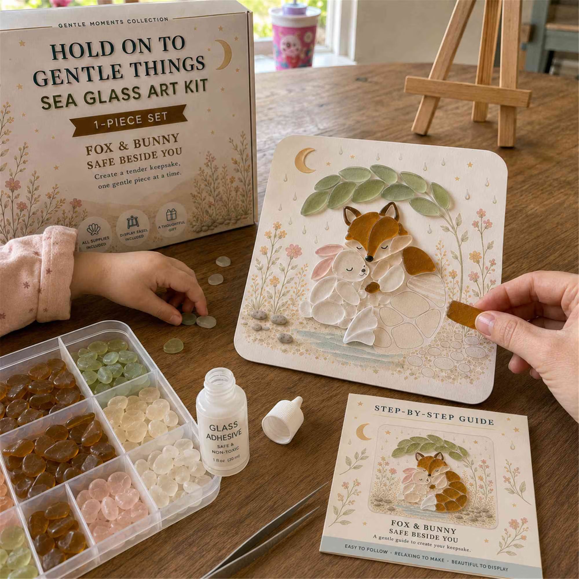 🧘Relaxing & Beginner-Friendly-🌊DIY Cute Animals Sea Glass Art Kit with Display Easel and Complete Supplies(✨Genuine Sea Glass Treasures)