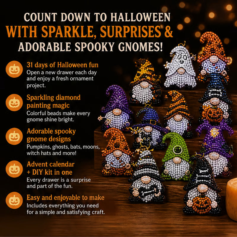 🧘Relaxing & Beginner-Friendly🎃31-Day Gnome Diamond Art Advent Calendar – 💎Create a New Sparkling Surprise Every Day