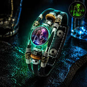 💥Last-day sale – 57% off ☪️Glow-in-the-dark leather zodiac sign bracelet for men and women (6.9/8.1 inches)♑️