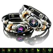 💥Last-day sale – 57% off ☪️Glow-in-the-dark leather zodiac sign bracelet for men and women (6.9/8.1 inches)♑️