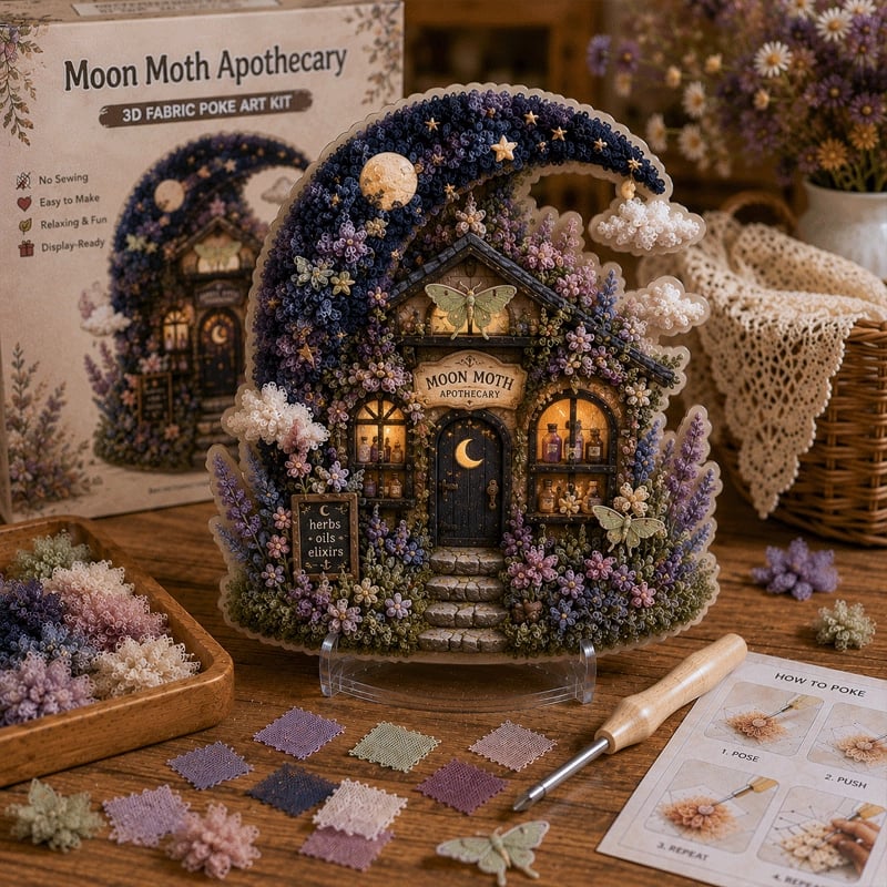 🧘Relaxing & Beginner-Friendly-✨Whimsical Village 3D Fabric Poke Art Kit