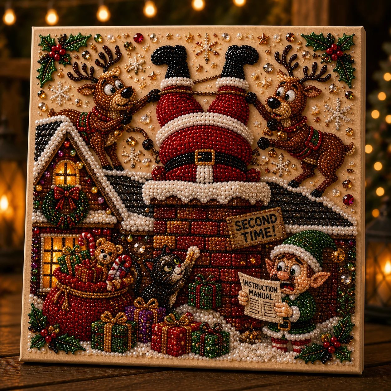 🧘Relaxing & Beginner-Friendly-🎄Premium 3D Pearl Absurd Christmas Moments Art Kit | Luxury Flocked Canvas with Scratch-Resistant Non-Fading Pearl