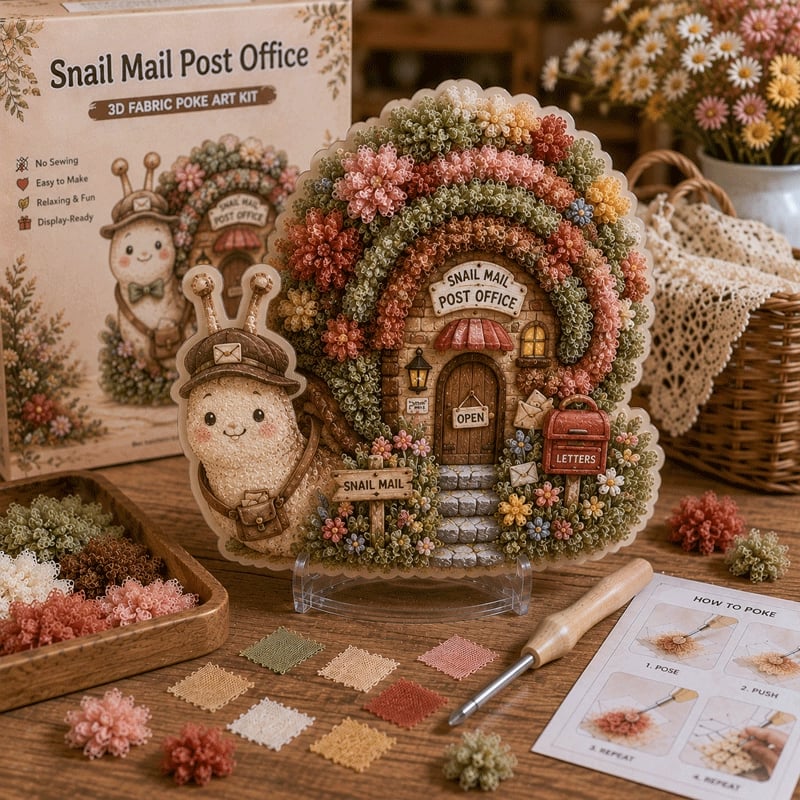 🧘Relaxing & Beginner-Friendly-✨Whimsical Village 3D Fabric Poke Art Kit