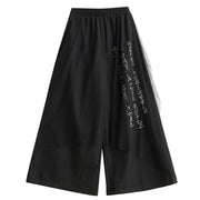 Dark Print Loose Fit Mesh Stitching Wide Leg Pants