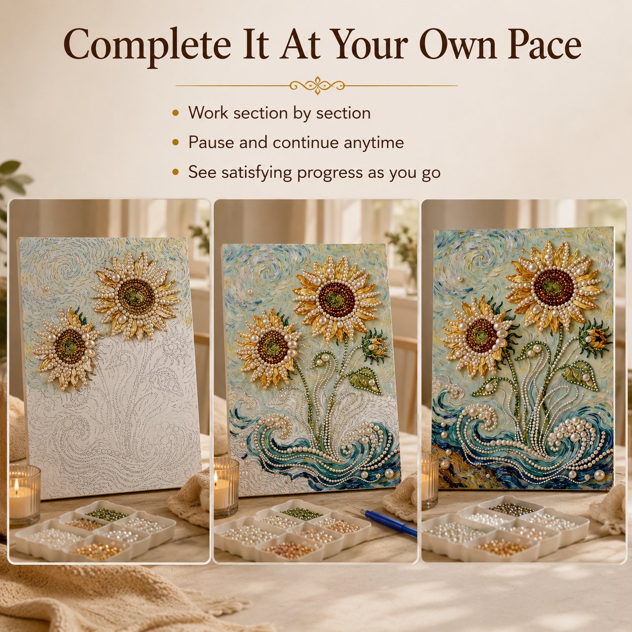 🧘Relaxing & Beginner-Friendly-💫DIY Self-Adhesive Pearl Canvas Art for Elegant Wall Decor
