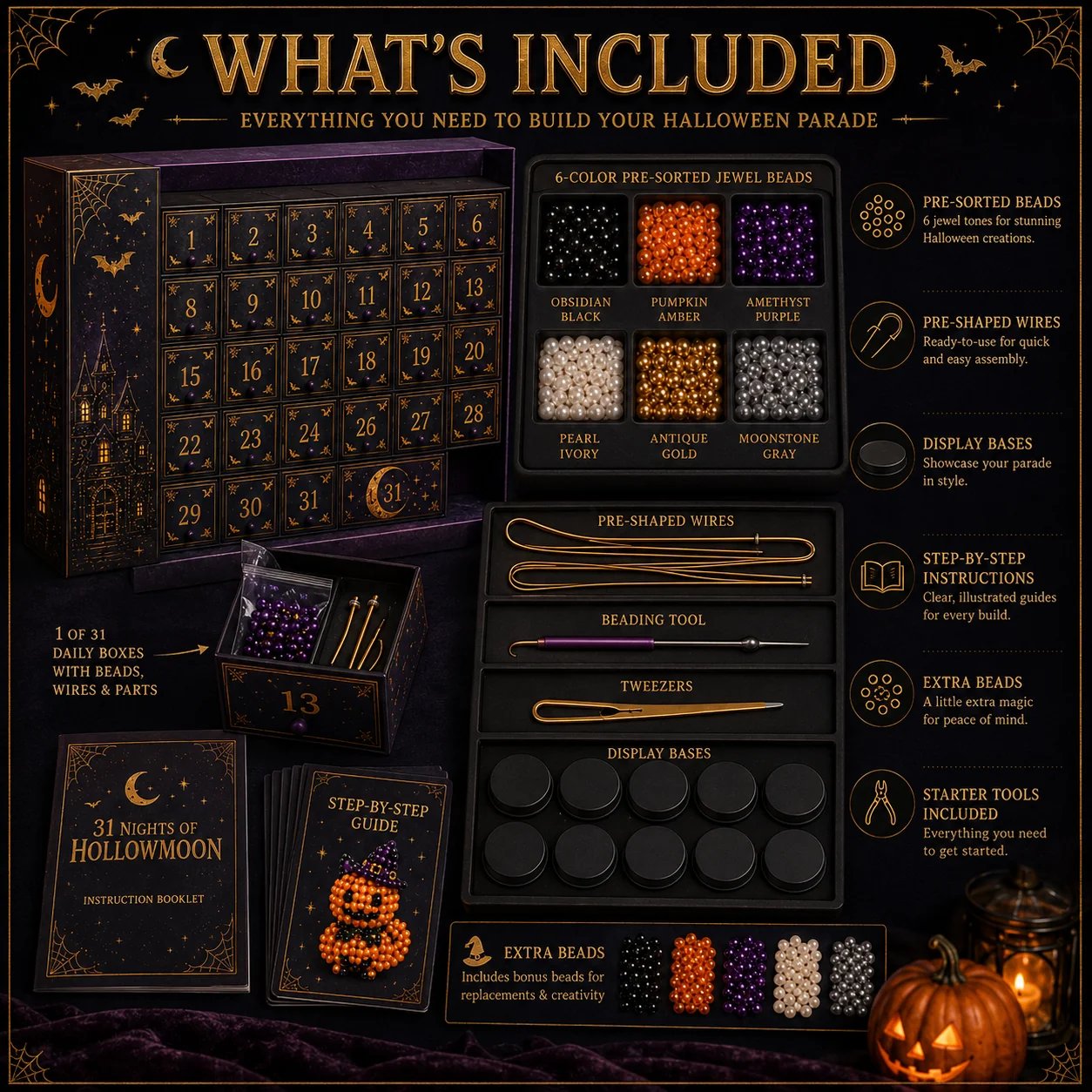 🧘Relaxing & Beginner-Friendly-🎃31 Nights of Hollowmoon DIY 3D Jewel Bead Countdown Calendar