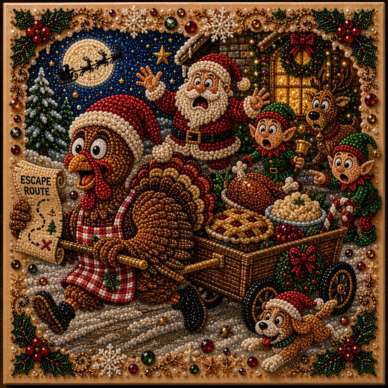 🧘Relaxing & Beginner-Friendly-🎄Premium 3D Pearl Absurd Christmas Moments Art Kit | Luxury Flocked Canvas with Scratch-Resistant Non-Fading Pearl