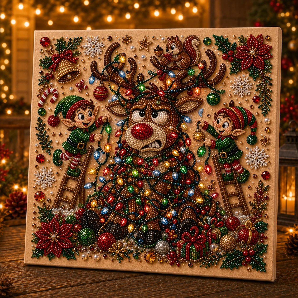 🧘Relaxing & Beginner-Friendly-🎄Premium 3D Pearl Absurd Christmas Moments Art Kit | Luxury Flocked Canvas with Scratch-Resistant Non-Fading Pearl