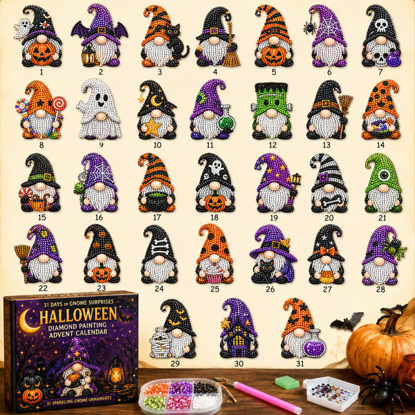 🧘Relaxing & Beginner-Friendly🎃31-Day Gnome Diamond Art Advent Calendar – 💎Create a New Sparkling Surprise Every Day