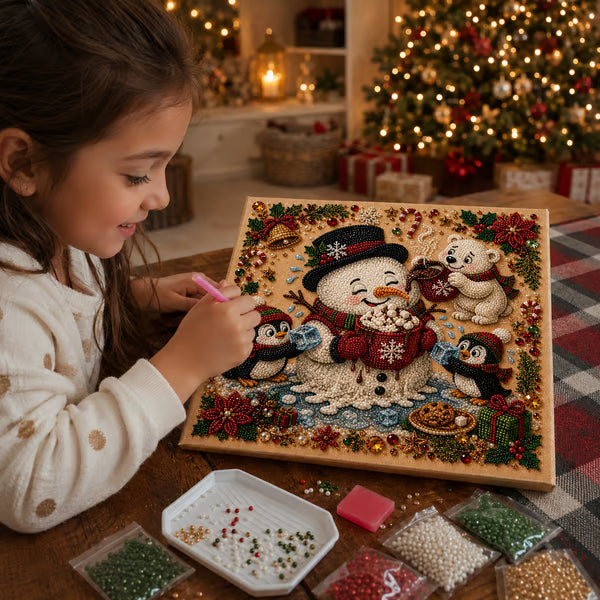 🧘 Relaxing & Beginner-Friendly 🎄 Premium 3D Pearl Christmas Art Kit – Luxury Flocked Canvas with Scratch-Resistant, Fade-Resistant Pearl Coating
