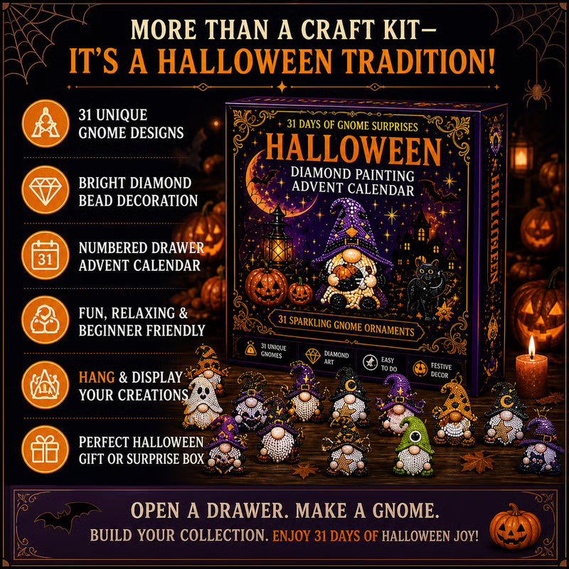 🧘Relaxing & Beginner-Friendly🎃31-Day Gnome Diamond Art Advent Calendar – 💎Create a New Sparkling Surprise Every Day