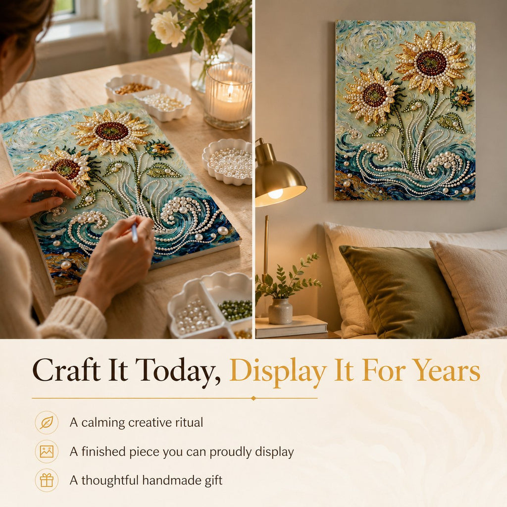 🧘Relaxing & Beginner-Friendly-💫DIY Self-Adhesive Pearl Canvas Art for Elegant Wall Decor