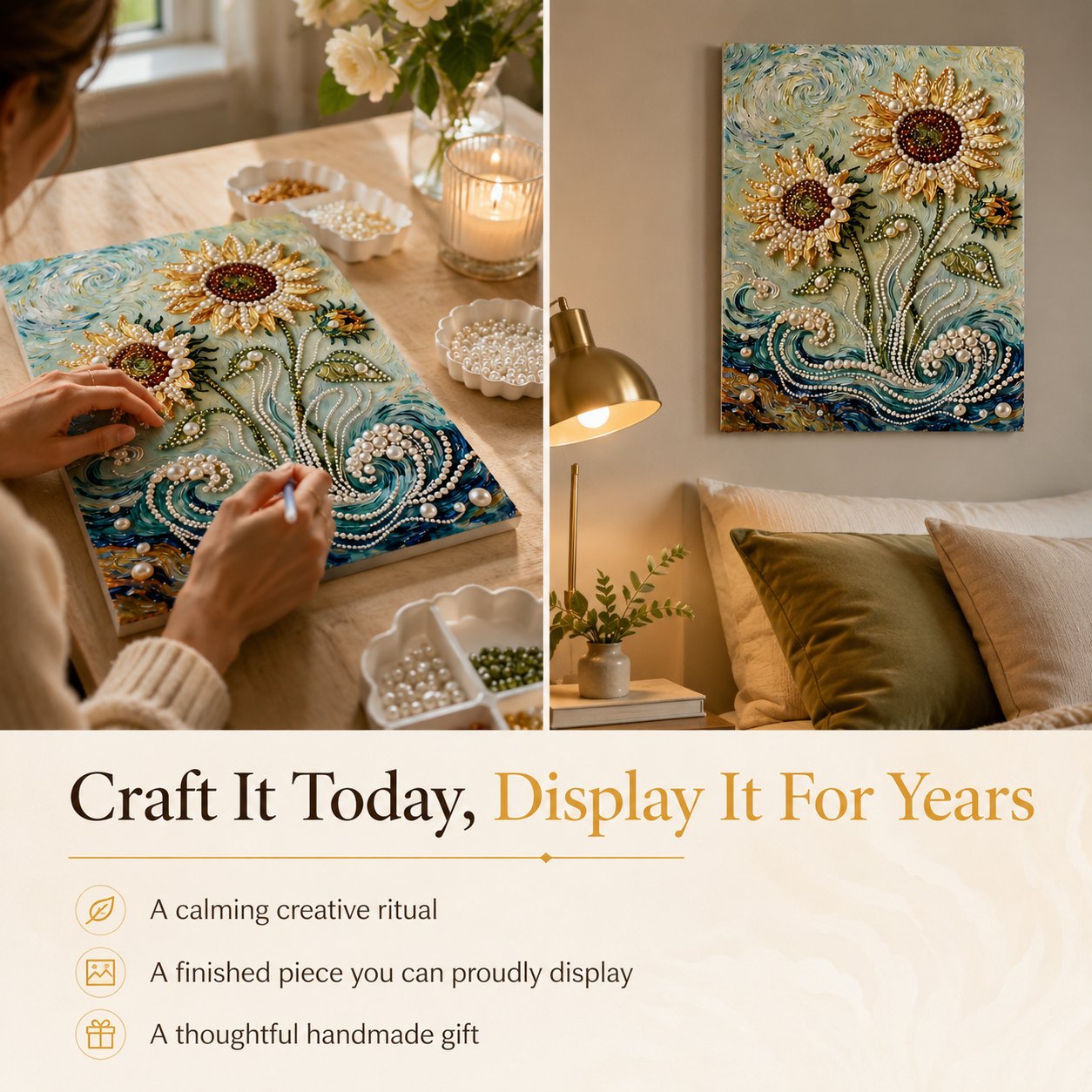 🧘Relaxing & Beginner-Friendly-💫DIY Self-Adhesive Pearl Canvas Art for Elegant Wall Decor