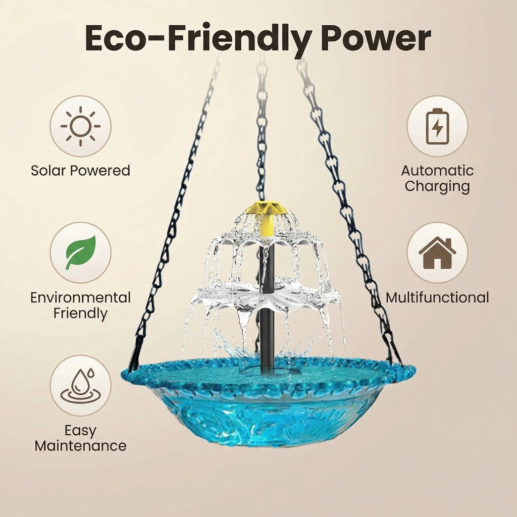 ⭐2026 USA Sale: Up to 50% OFF -☀Solar Cascade Hanging Bird Bath Fountain🎁Buy 2 Free Shipping