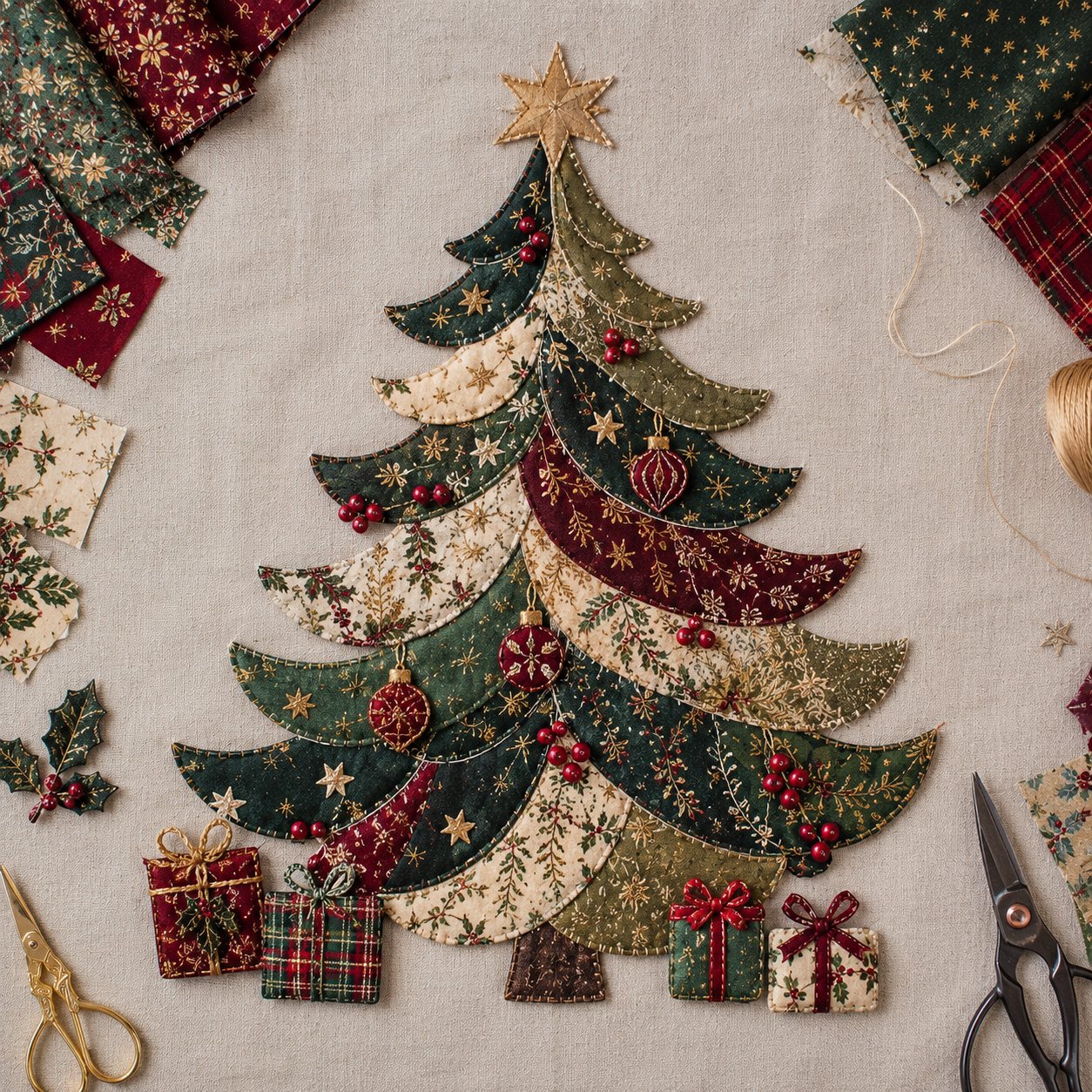 🧘Relaxing & Beginner-Friendly-🎅Christmas Patchwork Fabric DIY Decor Kit – Stunning Results, Zero Experience Needed