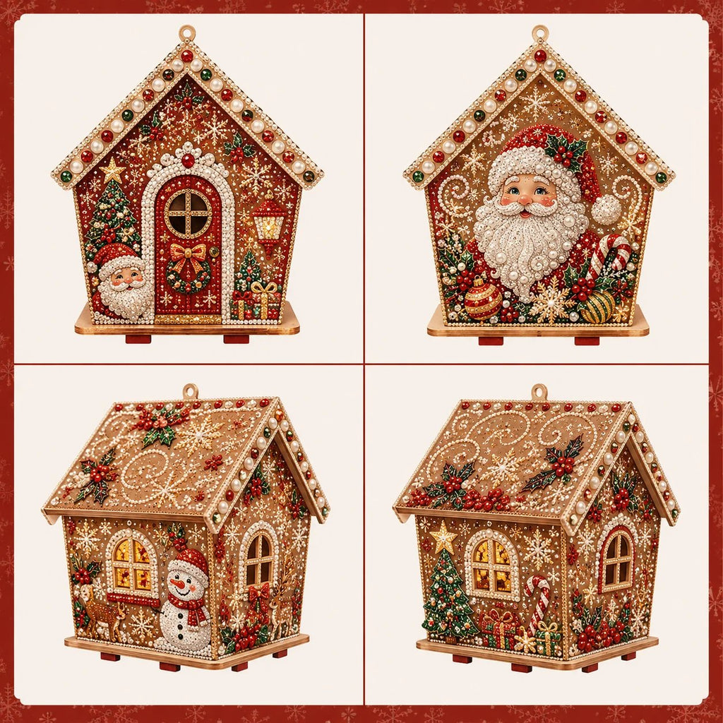 🧩Beginner-Friendly Diamond Painting Assembly-🔥3D Wooden House Rhinestone Diamond Art DIY Kit - Christmas Collection