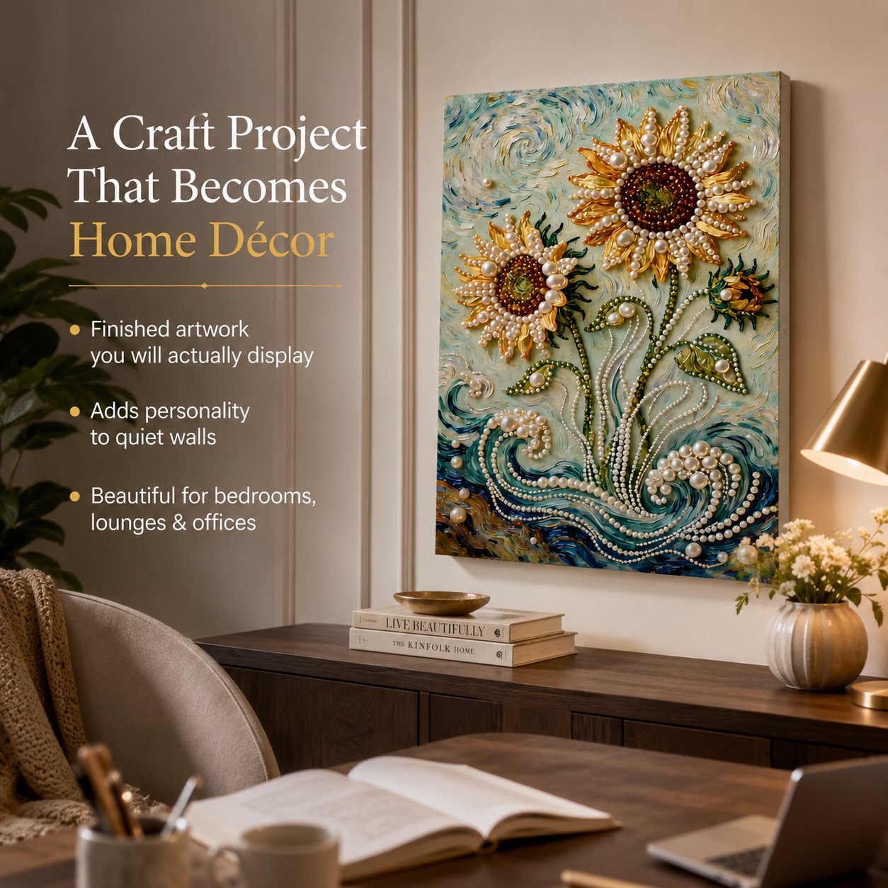 🧘Relaxing & Beginner-Friendly-💫DIY Self-Adhesive Pearl Canvas Art for Elegant Wall Decor