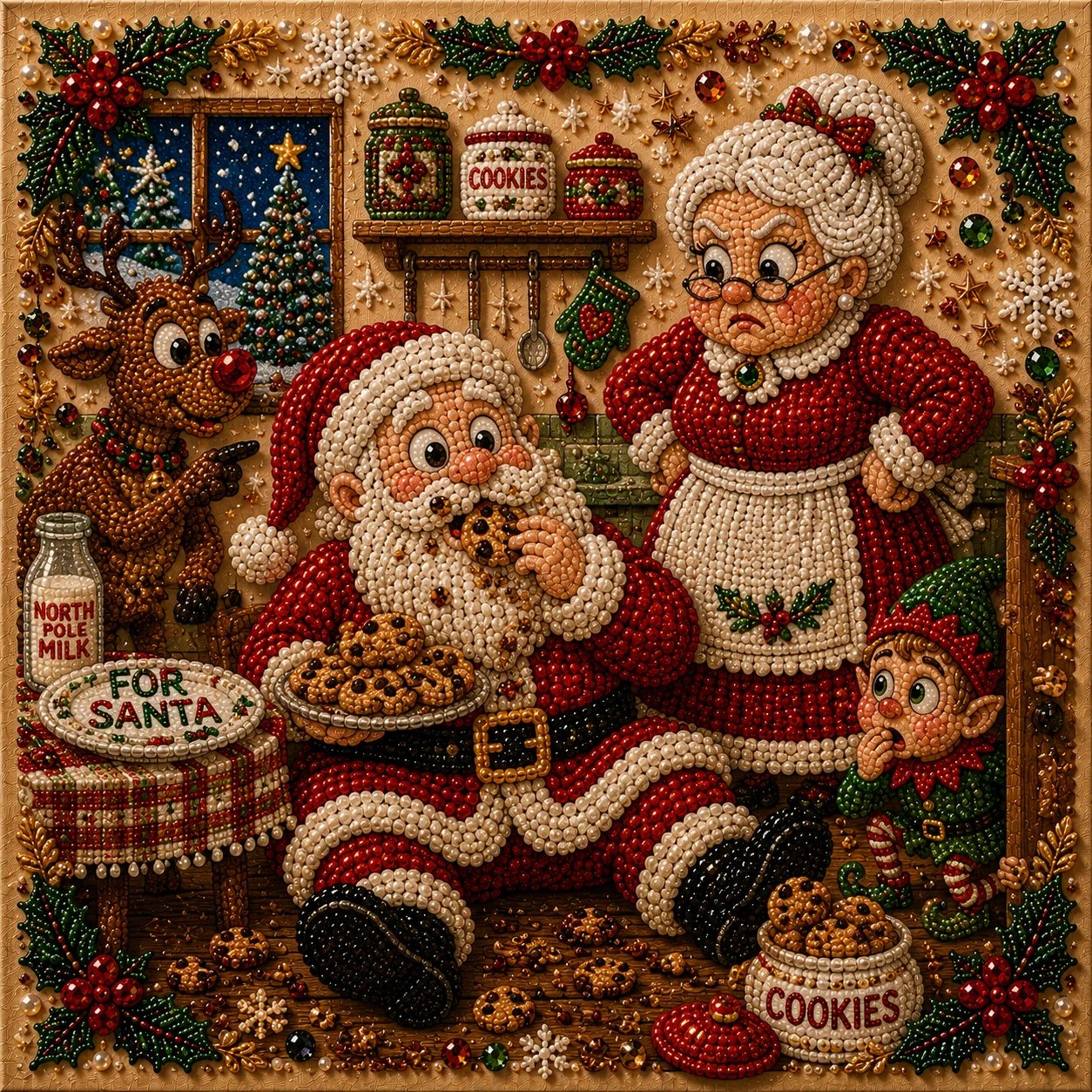 🧘Relaxing & Beginner-Friendly-🎄Premium 3D Pearl Absurd Christmas Moments Art Kit | Luxury Flocked Canvas with Scratch-Resistant Non-Fading Pearl