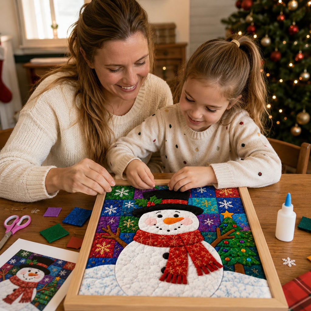 🎄Premium DIY Christmas Fabric Art Painting Kit | No-Sew Layered Fabric Craft with Reindeer, Sleigh, Christmas Tree & Snowflake Details 🎨✨