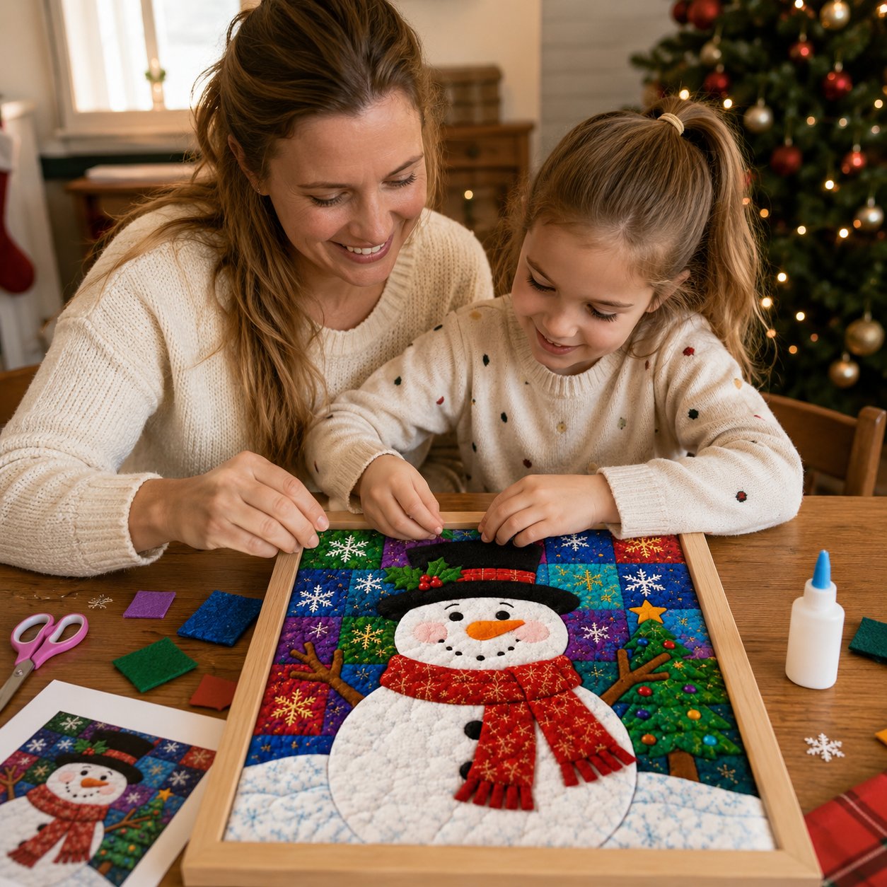 🎄Premium DIY Christmas Fabric Art Painting Kit | No-Sew Layered Fabric Craft with Reindeer, Sleigh, Christmas Tree & Snowflake Details 🎨✨