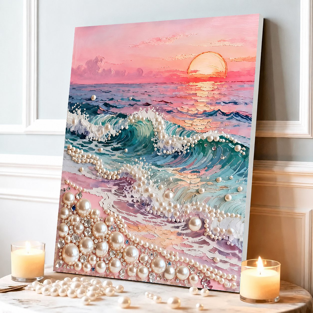 🧘Relaxing & Beginner-Friendly-💫DIY Self-Adhesive Pearl Canvas Art for Elegant Wall Decor