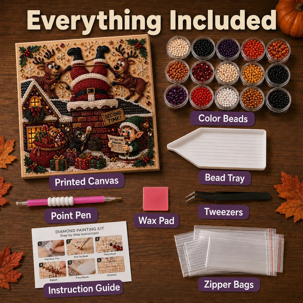 🧘Relaxing & Beginner-Friendly-🎄Premium 3D Pearl Absurd Christmas Moments Art Kit | Luxury Flocked Canvas with Scratch-Resistant Non-Fading Pearl