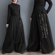 Dark Print Loose Fit Mesh Stitching Wide Leg Pants