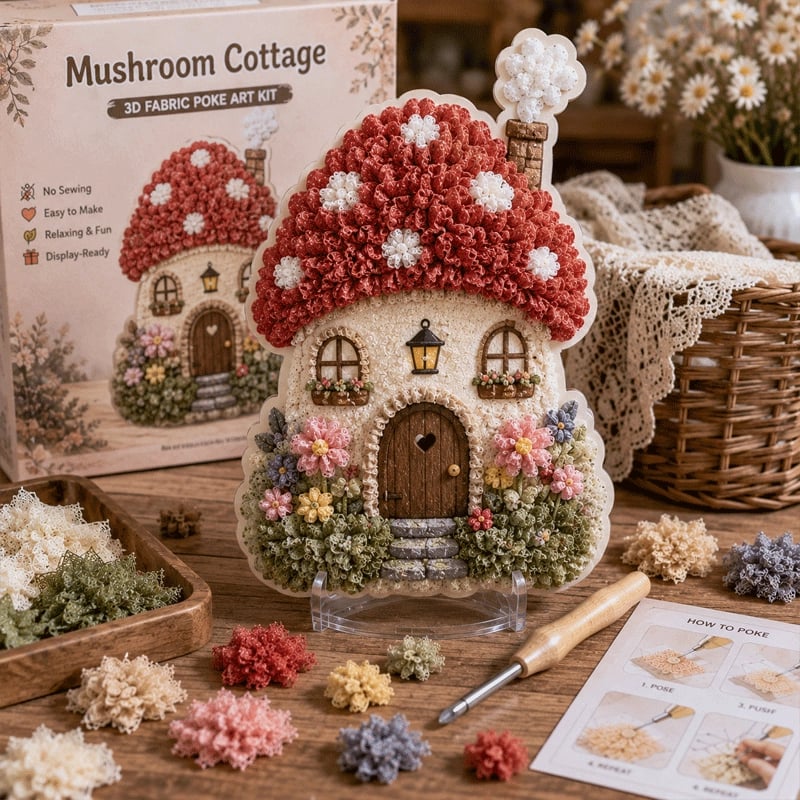 🧘Relaxing & Beginner-Friendly-✨Whimsical Village 3D Fabric Poke Art Kit