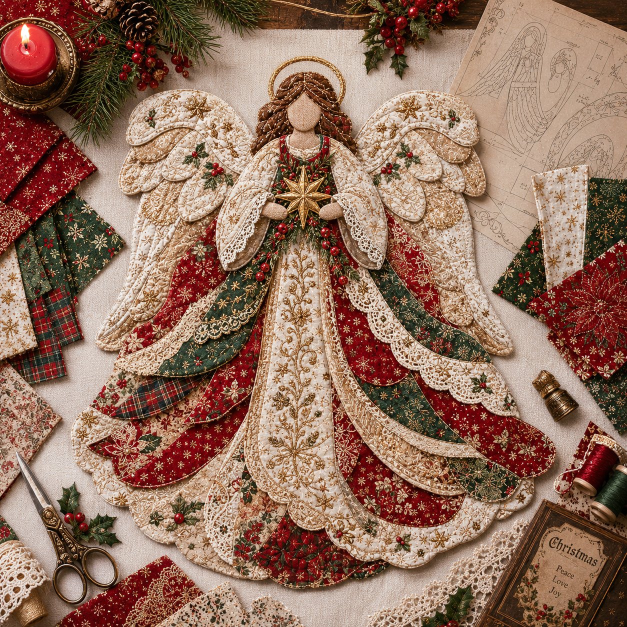🧘Relaxing & Beginner-Friendly-🎅Christmas Patchwork Fabric DIY Decor Kit – Stunning Results, Zero Experience Needed