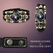 💥Last-day sale – 57% off ☪️Glow-in-the-dark leather zodiac sign bracelet for men and women (6.9/8.1 inches)♑️
