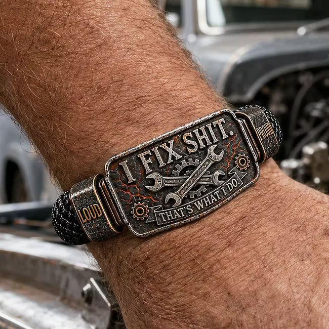 🛠️I Fix Shit, That’s What I Do” Mechanic Bracelet – Vintage Wrench & Gear Braided Statement Wristband,