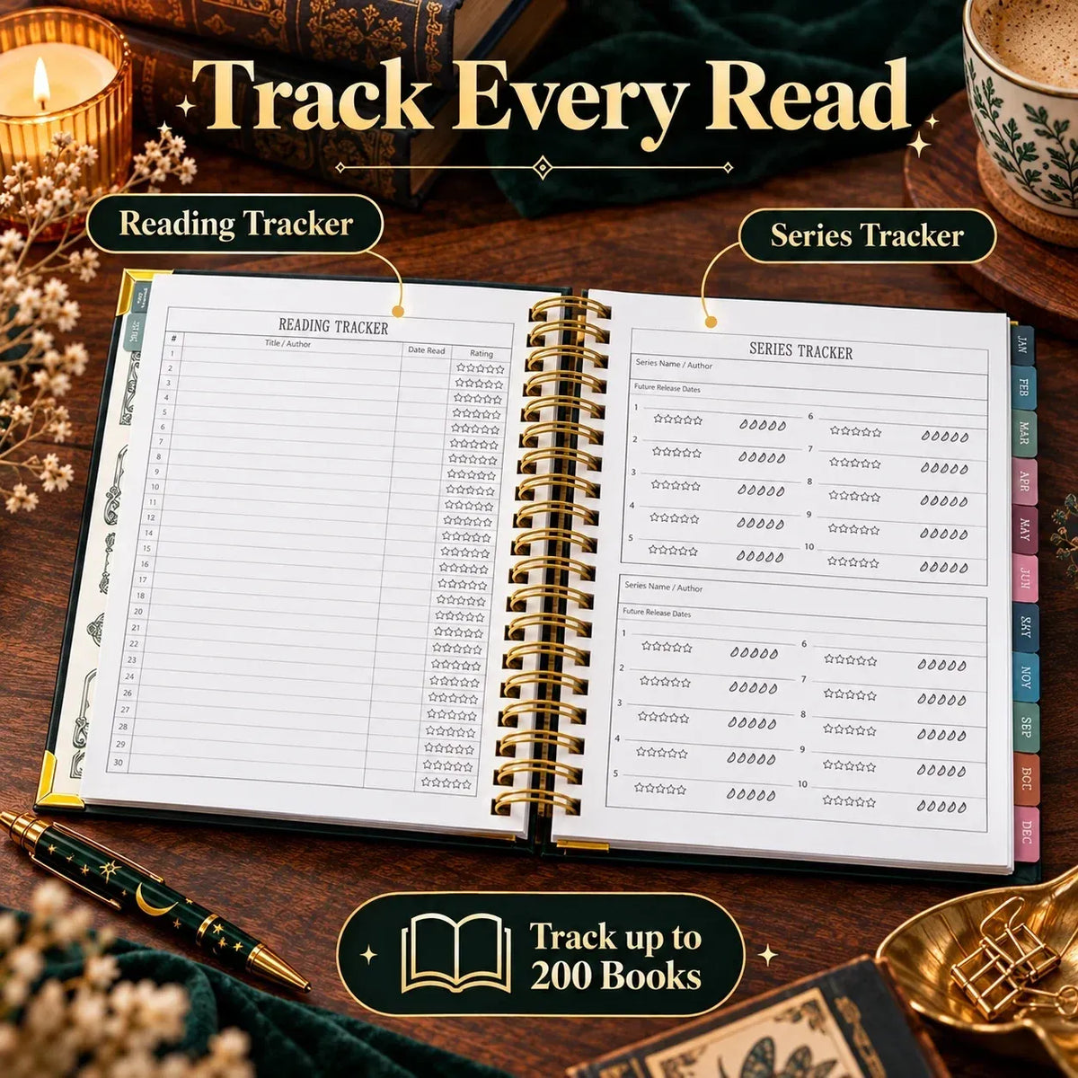 Midnight Study Hardcover Reading Planner for Book Lovers