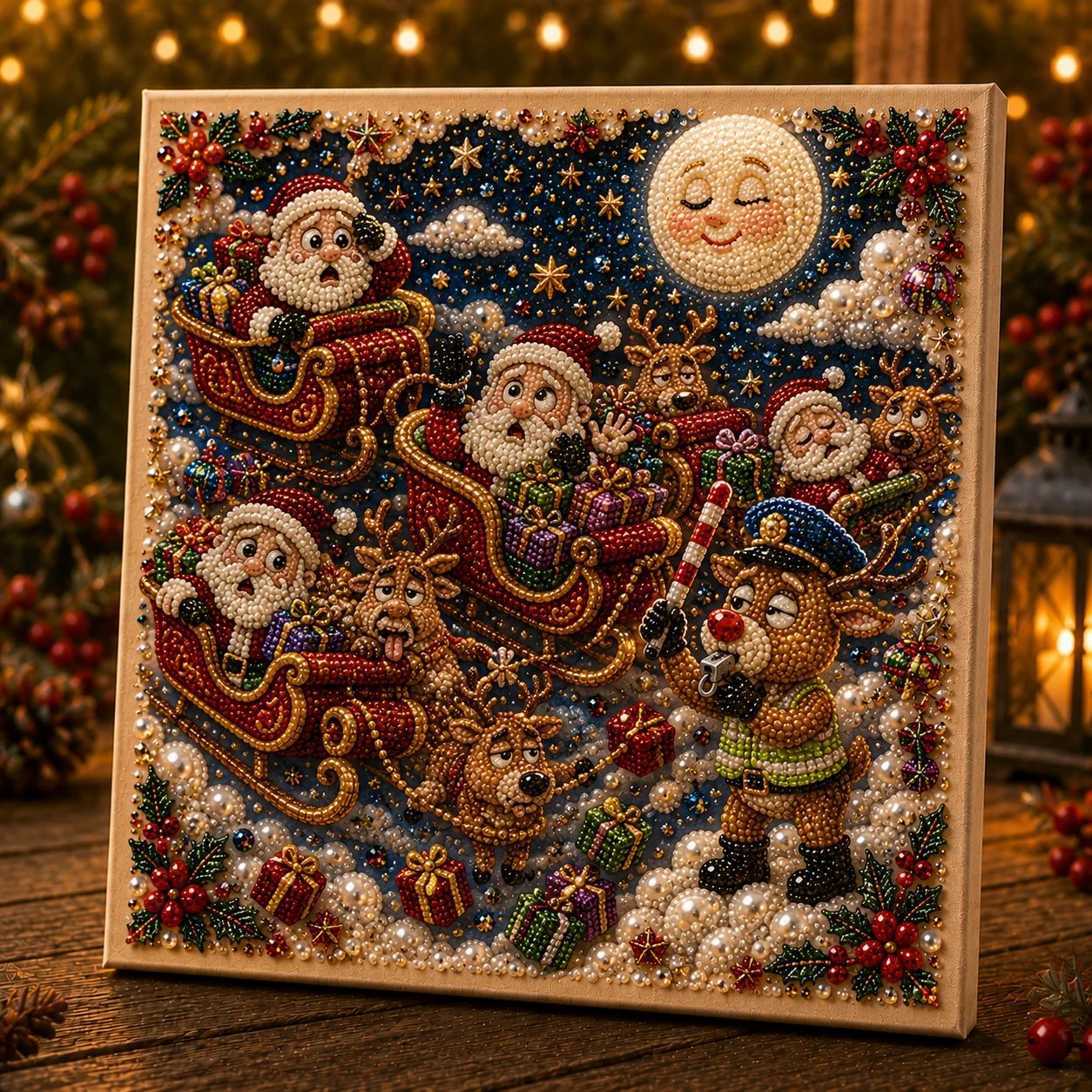 🧘Relaxing & Beginner-Friendly-🎄Premium 3D Pearl Absurd Christmas Moments Art Kit | Luxury Flocked Canvas with Scratch-Resistant Non-Fading Pearl