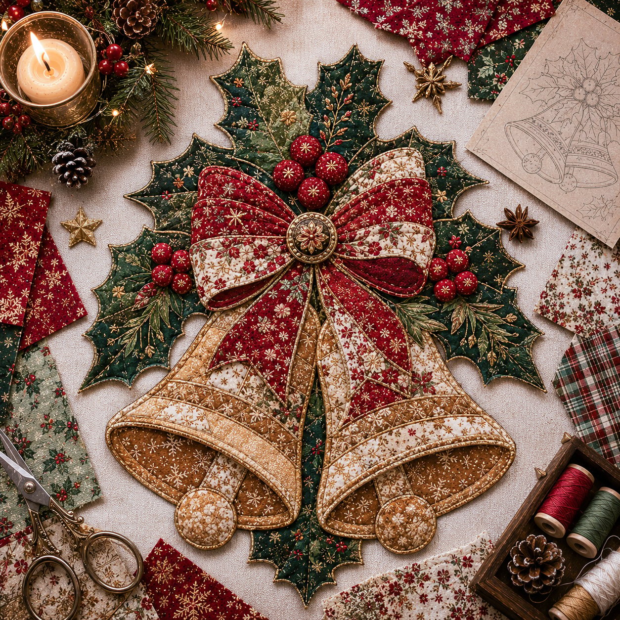 🧘Relaxing & Beginner-Friendly-🎅Christmas Patchwork Fabric DIY Decor Kit – Stunning Results, Zero Experience Needed
