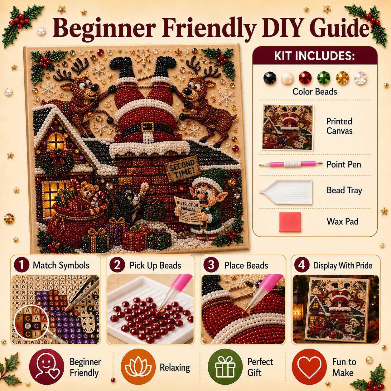 🧘Relaxing & Beginner-Friendly-🎄Premium 3D Pearl Absurd Christmas Moments Art Kit | Luxury Flocked Canvas with Scratch-Resistant Non-Fading Pearl